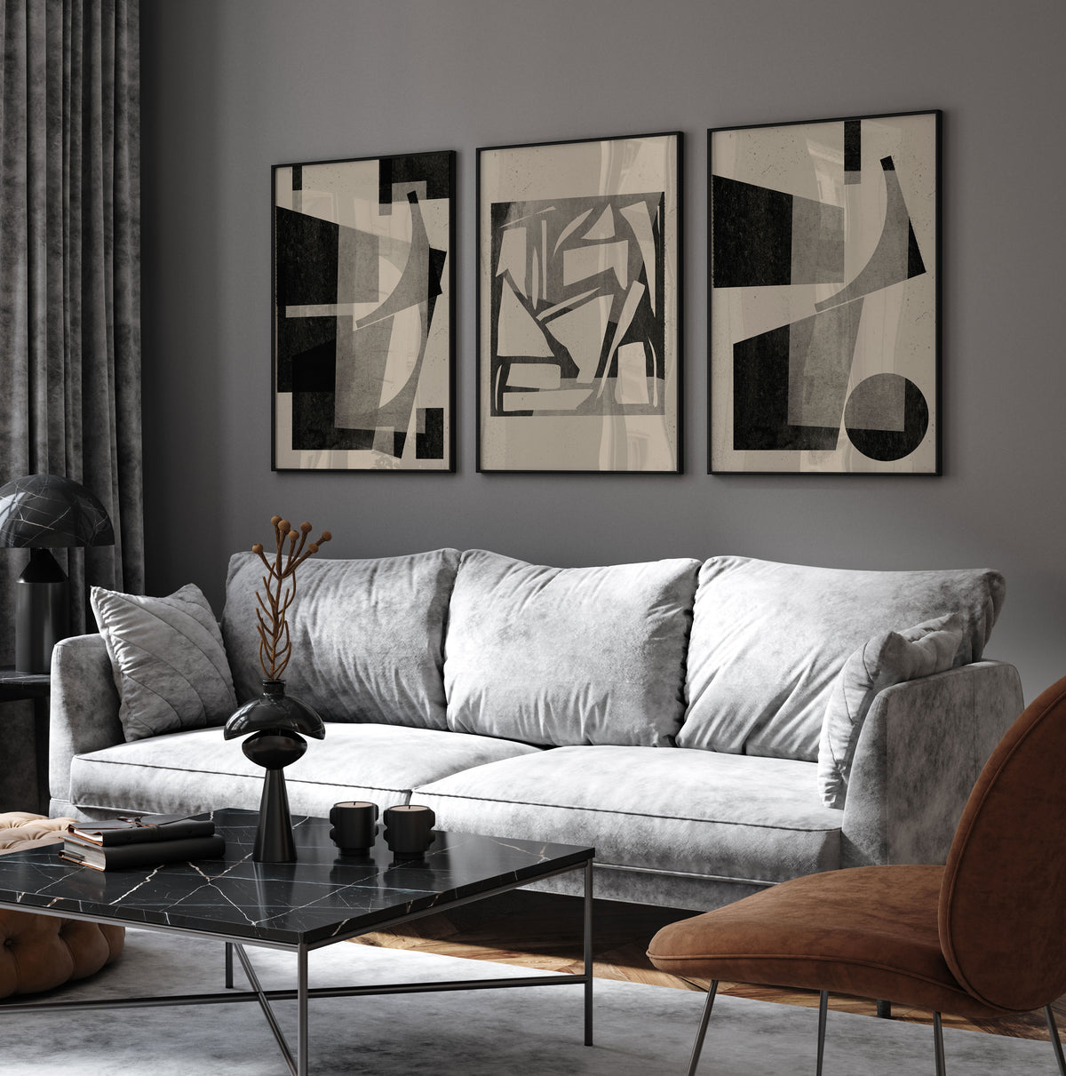 About the Snow and Forms Art Set of 3 Abstract Wall Decor Painting.