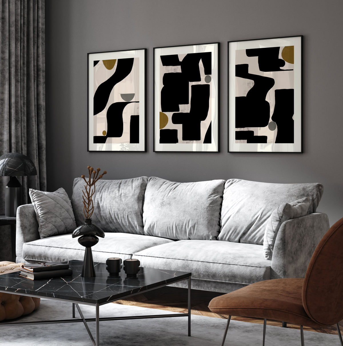 Abstract Art No2. Art Set of 3 Wall Decor Painting.