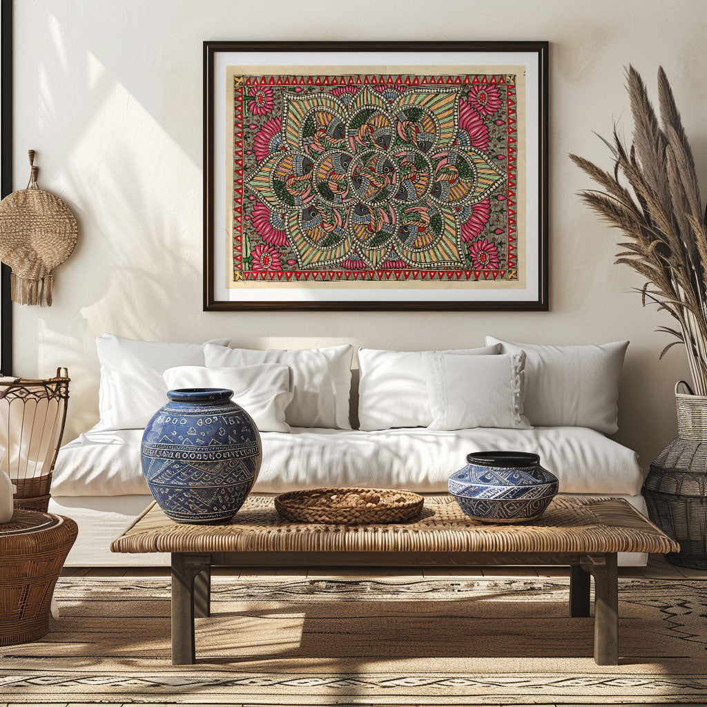 Madhubani Fish with Floral Art Madhubani Painting