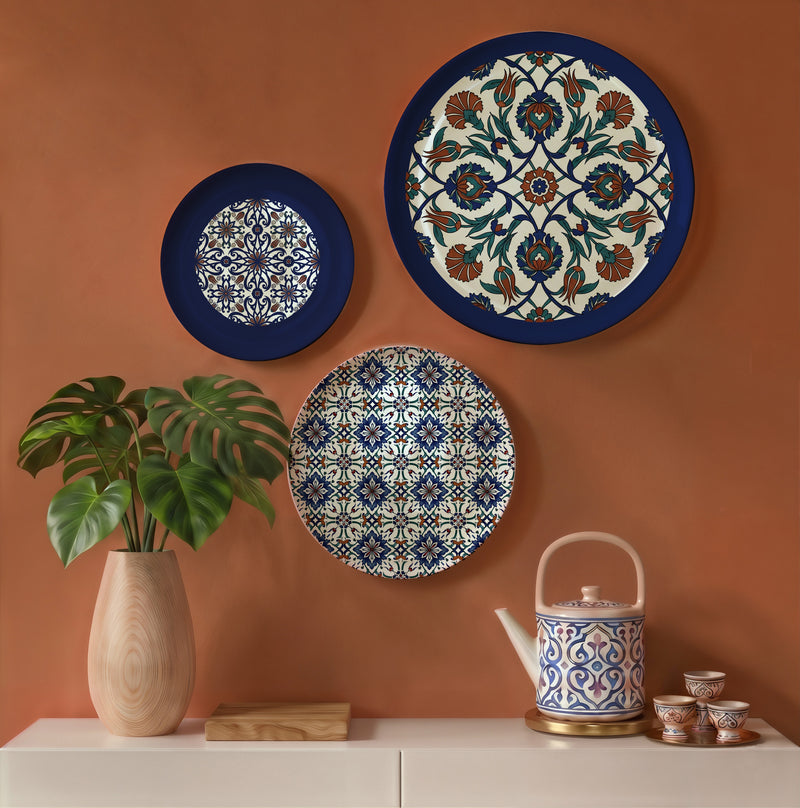 Imperial Moroccan Blue Wall Decor Plate, Set of 3, Art Plate Set