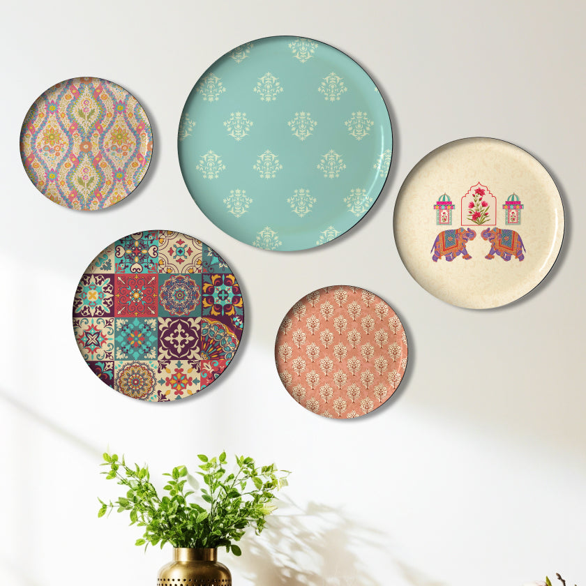 Traditional Jaipur Wall Plate Set, Set of 5, Art Plate Set