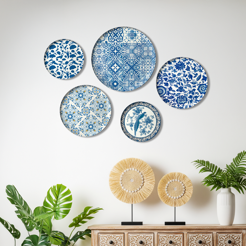 Blue Sapphire Moroccan Wall Decor Plate, Set of 5, Art Plate Set