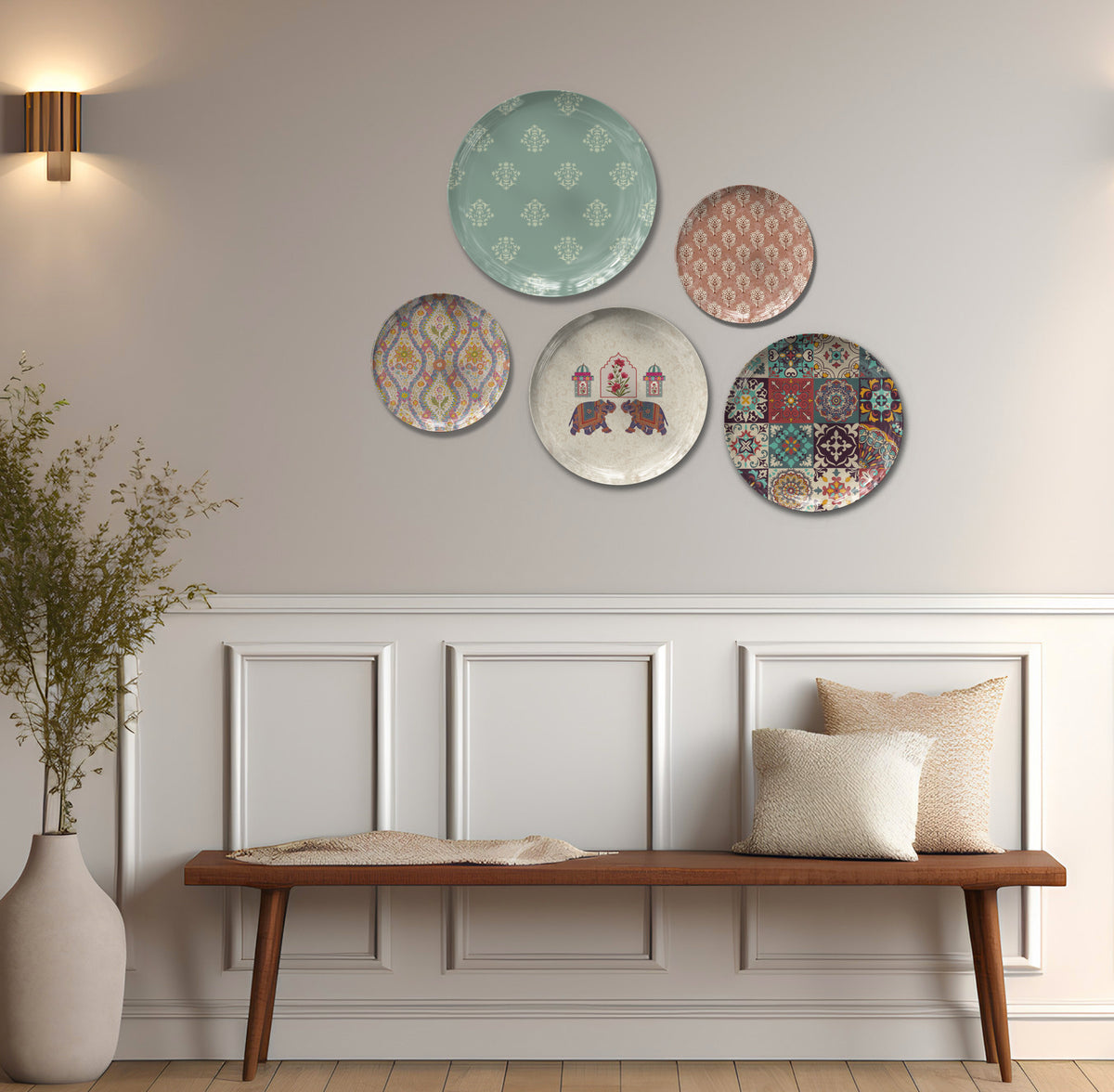 Traditional Jaipur Wall Plate Set, Set of 5, Art Plate Set