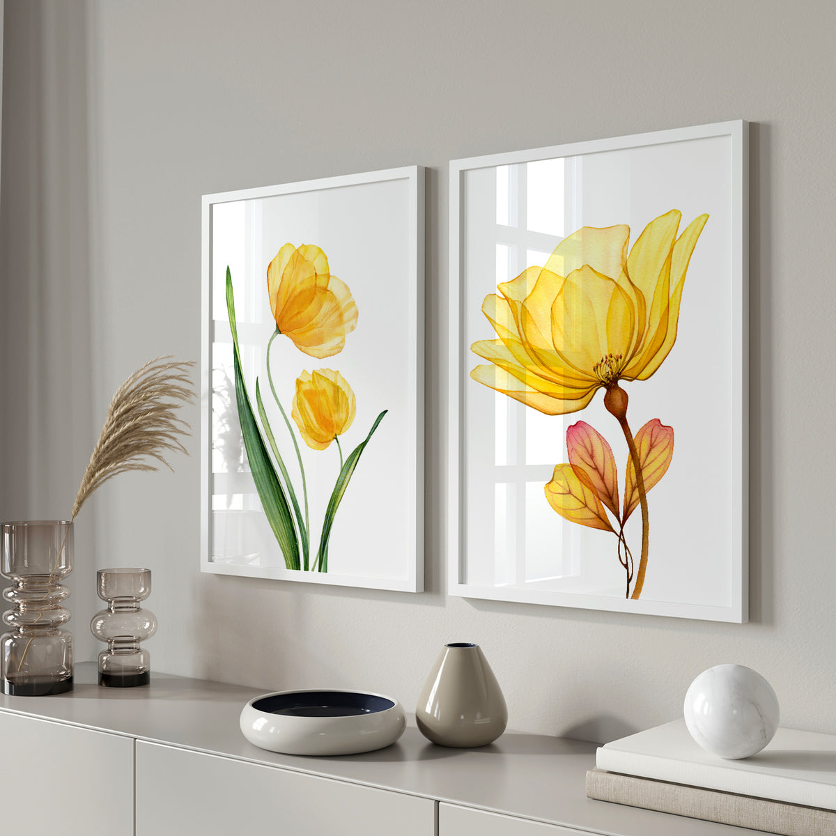 X-Ray Botanical Art, Set of 2, Set of Two Paintings