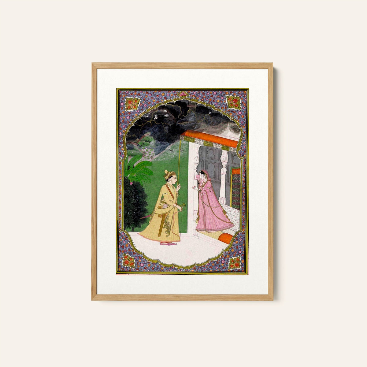 A female heroine meeting her lover, Mughal Miniature Paintings