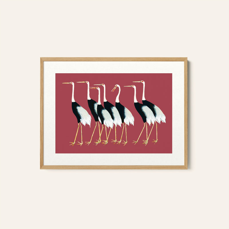A Flock of beautiful Japanese red crown crane II, Japanese Art Painting
