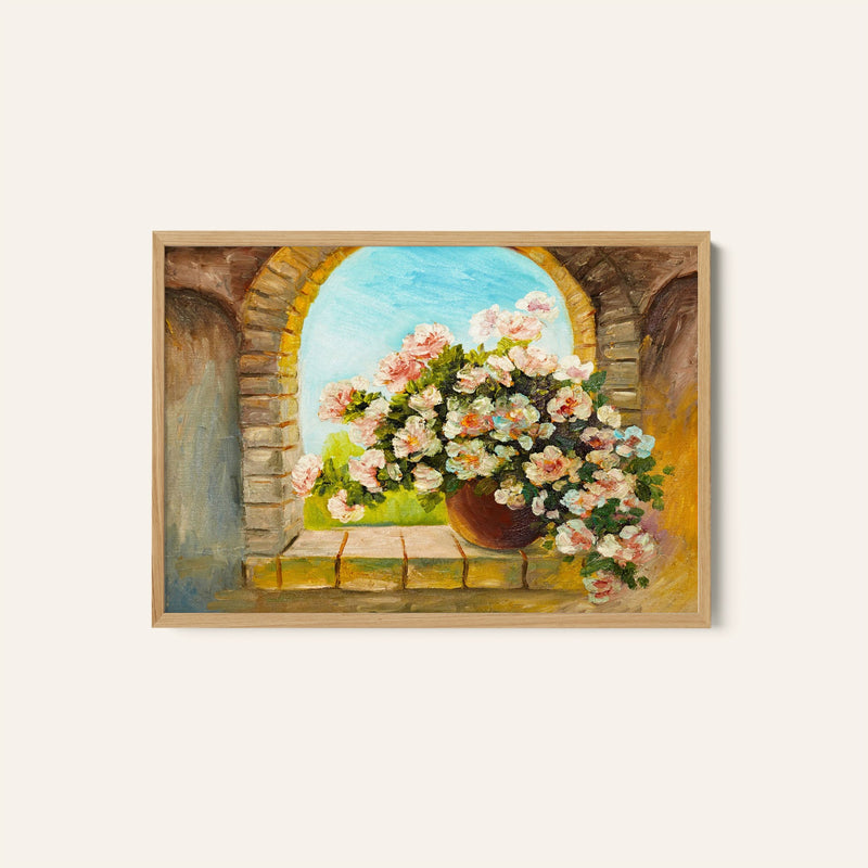 A Flower pot near the window, Botanical Flower Paintings