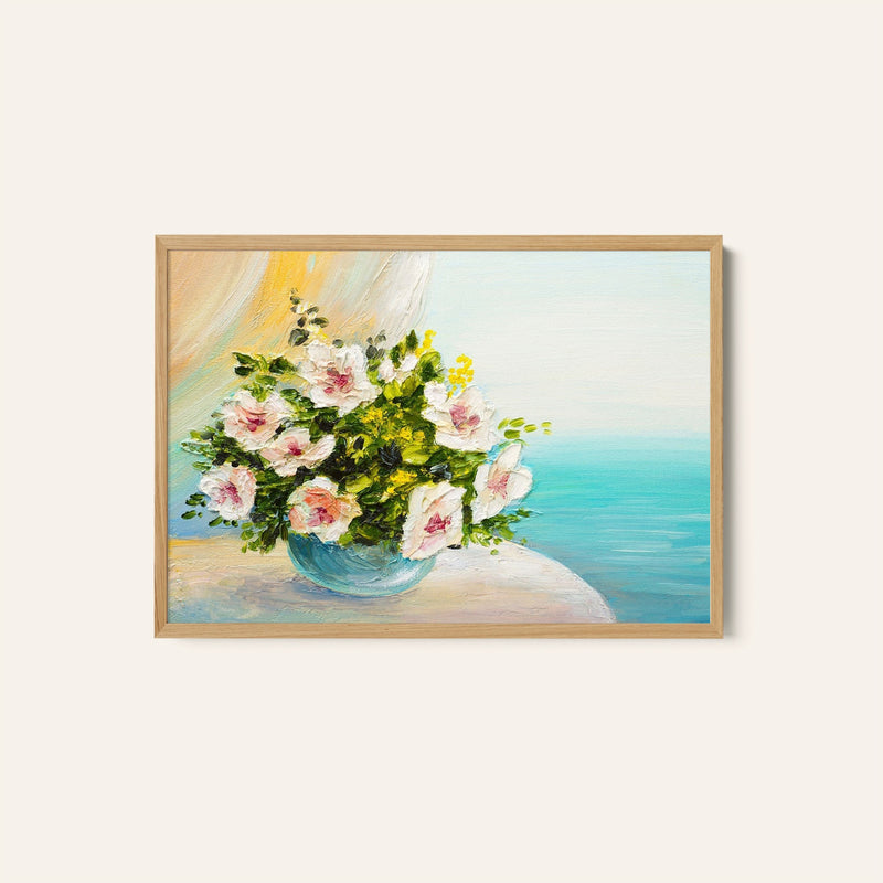 A Flower Pot on the Shelf, Botanical Flower Paintings