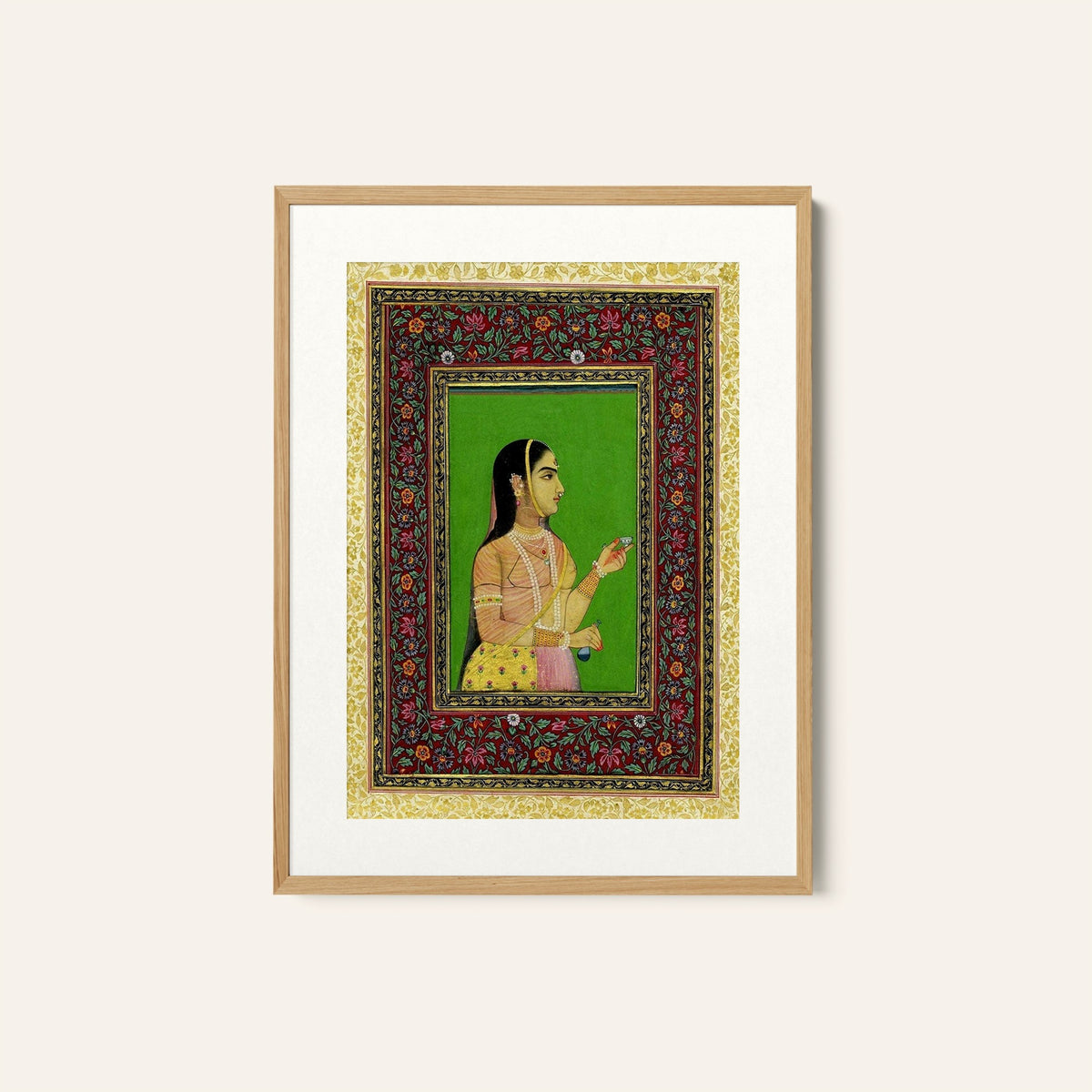 A girl offering a wine cup, Mughal Miniature Paintings