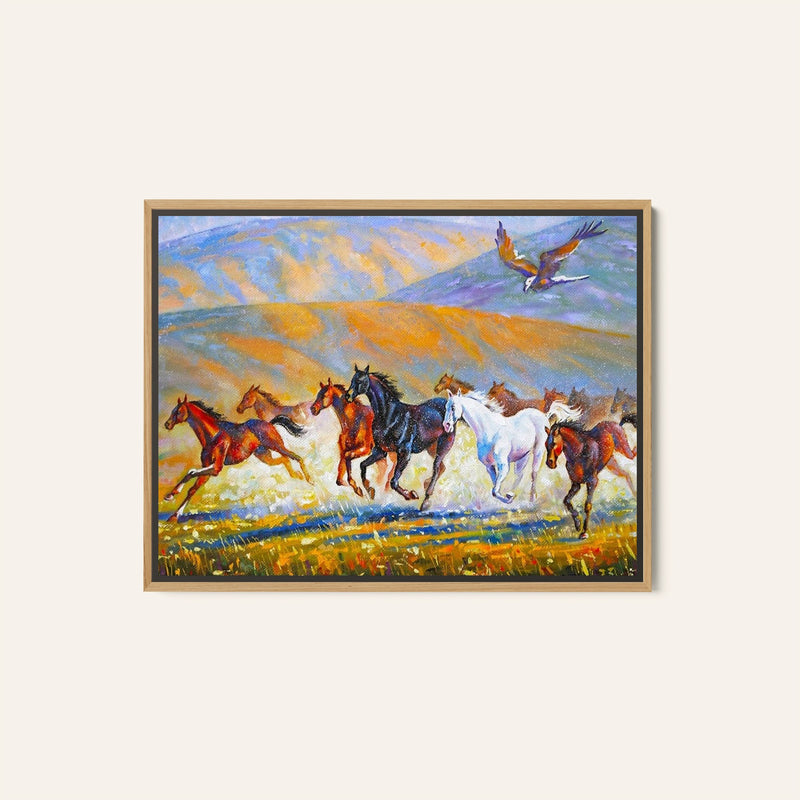 A large eagle over the running herd of horses , Big Canvas Paintings