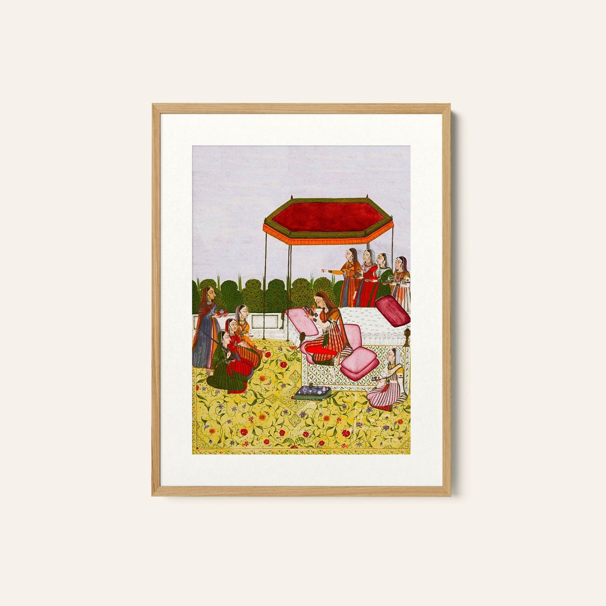 A painting of a lady at her toilette surrounded by attendants, Indian Miniature Paintings