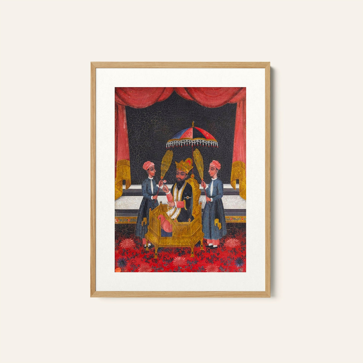 A Portrait of a Mughal Ruler with Attendants, Mughal Miniature Paintings