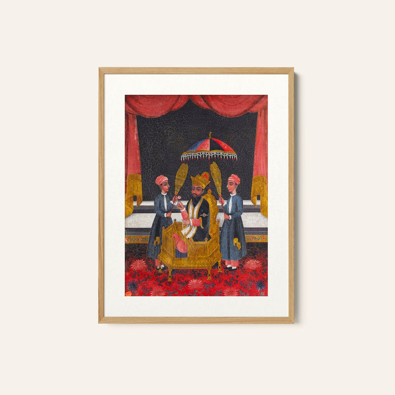 A Portrait of a Mughal Ruler with Attendants, Mughal Miniature Paintings