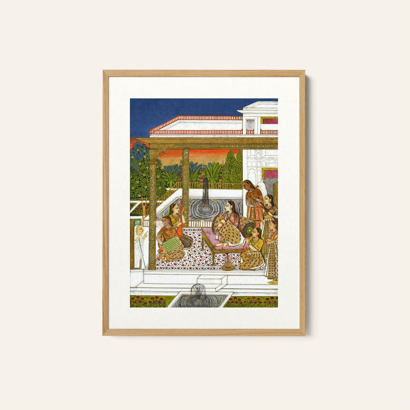 A princess with attendants on a terrace, Indian Miniature Paintings