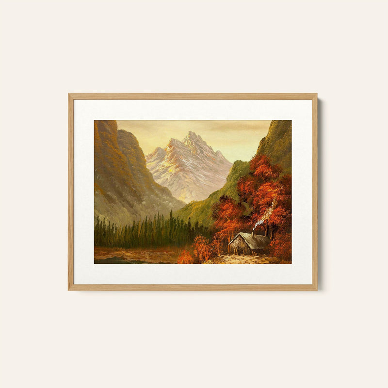 A Small Cabin near a Lake and Woods Landscape, Landscape Painting, Nature Art