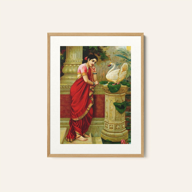 A swan telling damayanti of nalas, Raja Ravi Varma Paintings