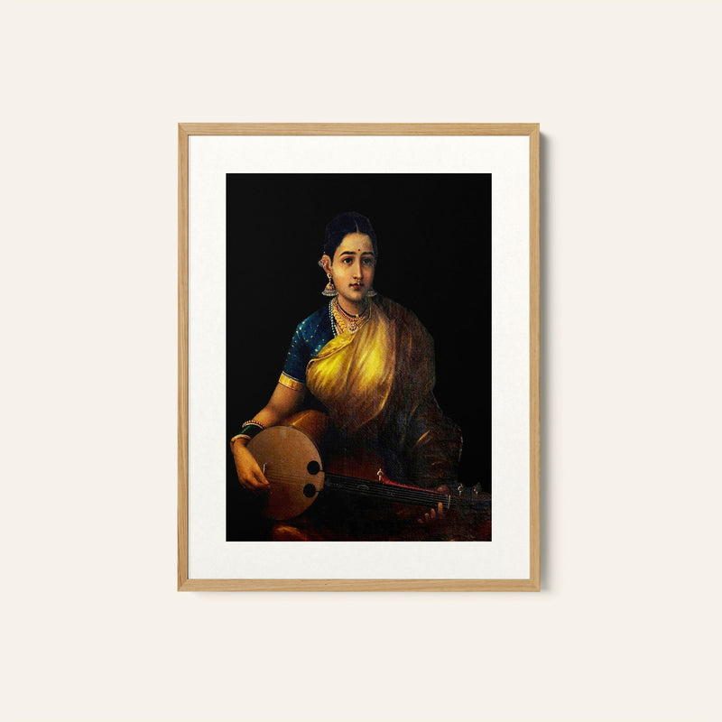 A Tamil Lady Playing the Swarbat, Ravi Varma Painting