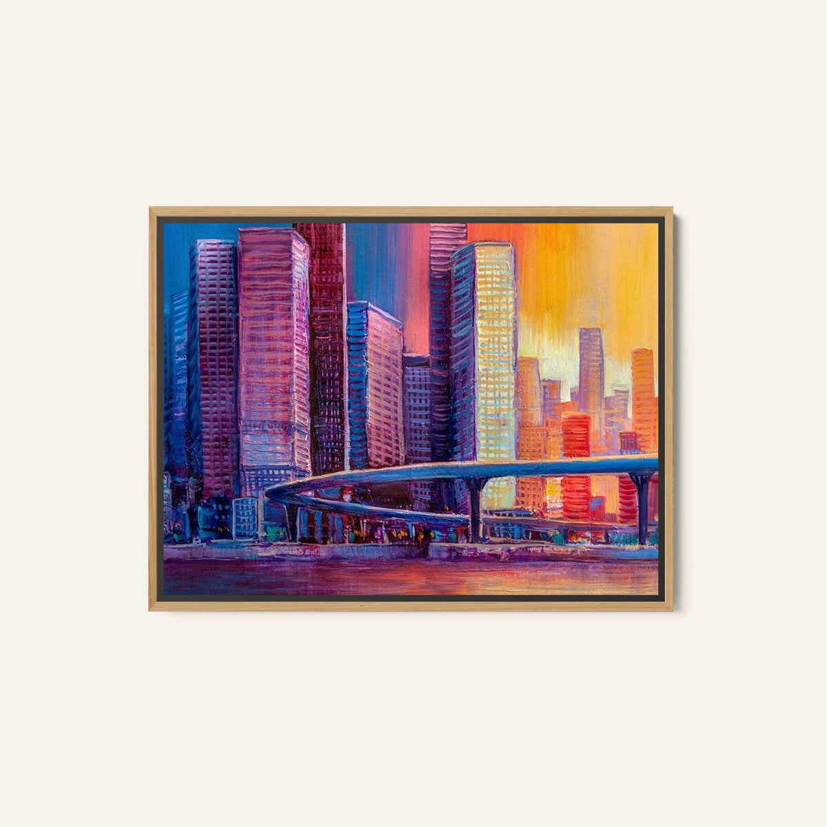 Abstract  panorama of the city with a bridge, Big Canvas Paintings