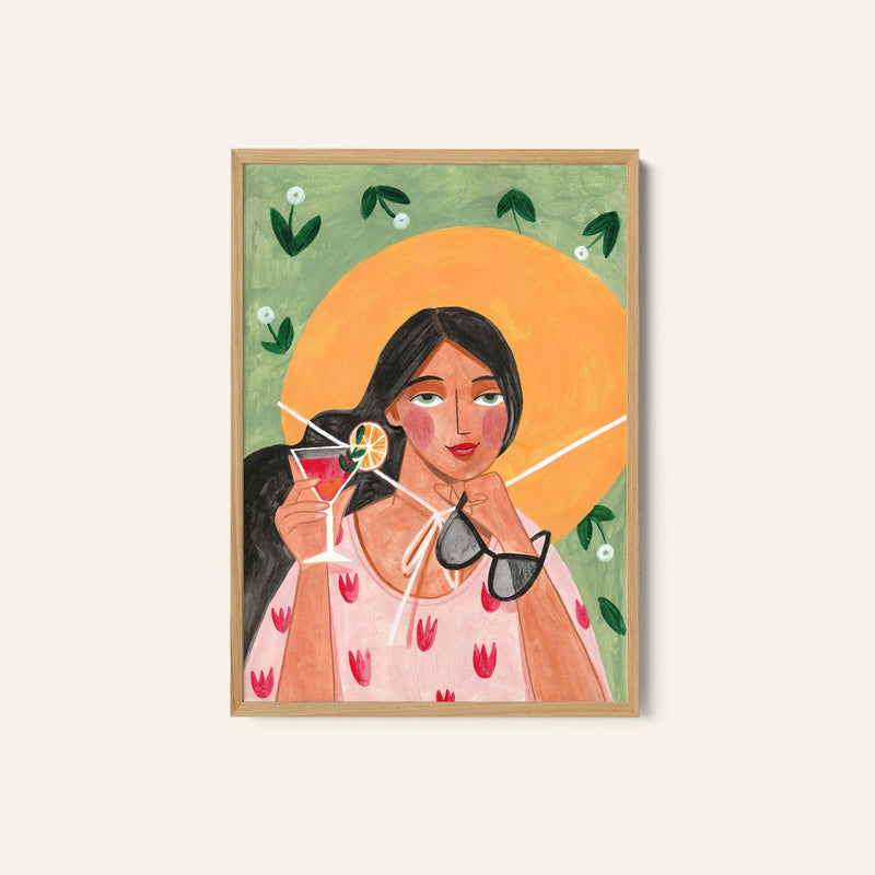 Abstract Modern Bohemian Woman with Cocktail
