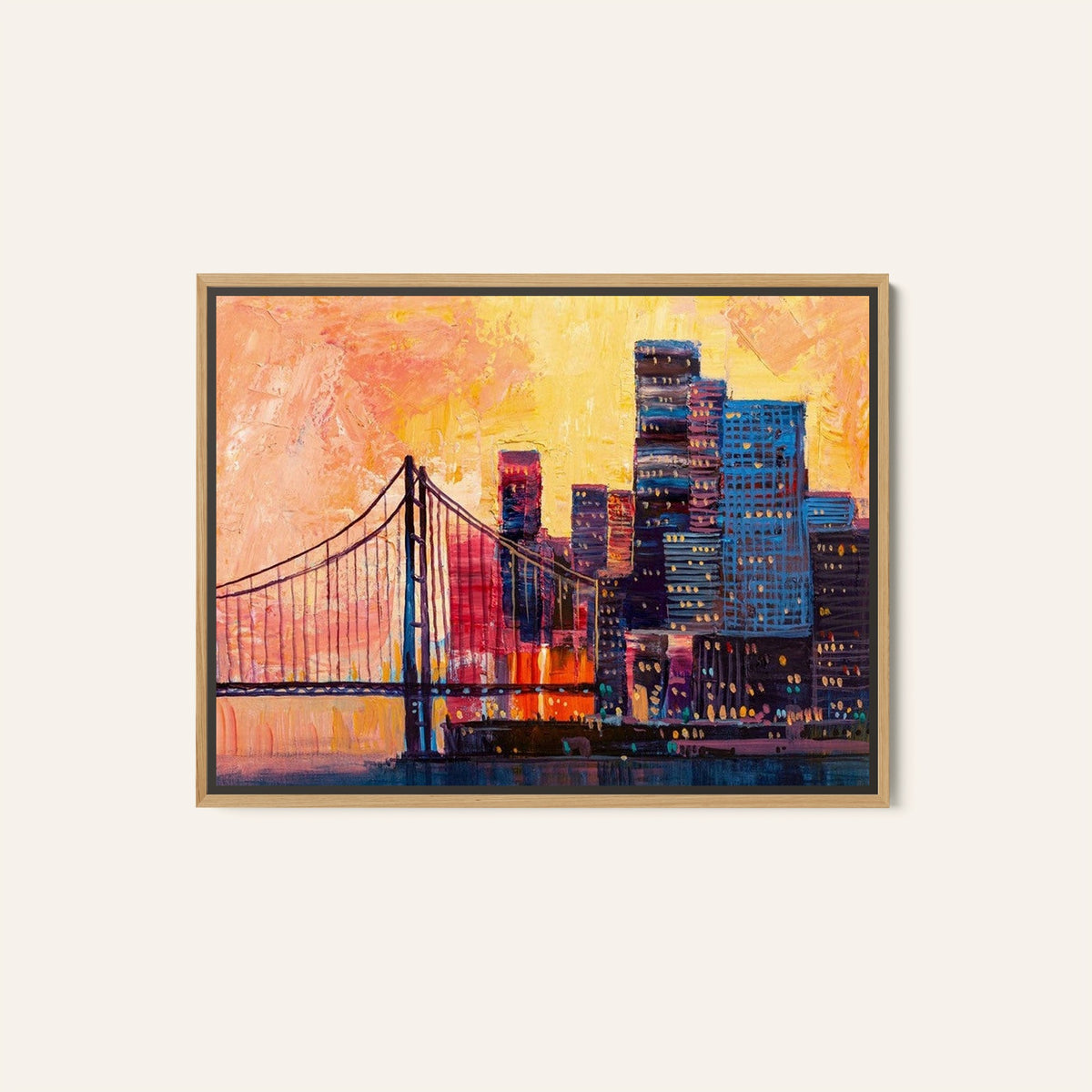 Abstract  of urban skyscrapers City with a bridge, Big Canvas Paintings