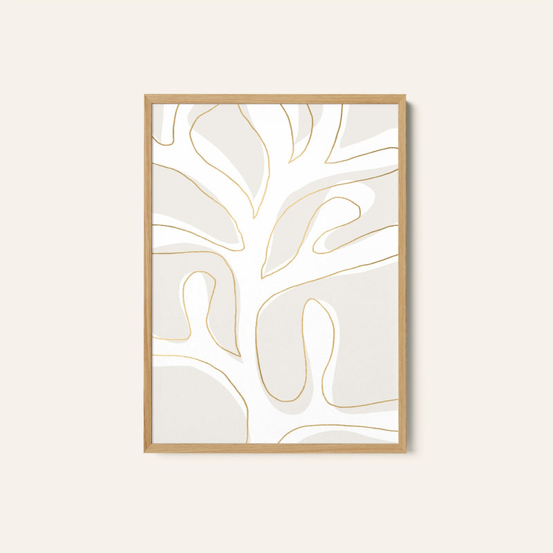 Abstract Twig White and Gold, Minimal Art, Minimalist Painting