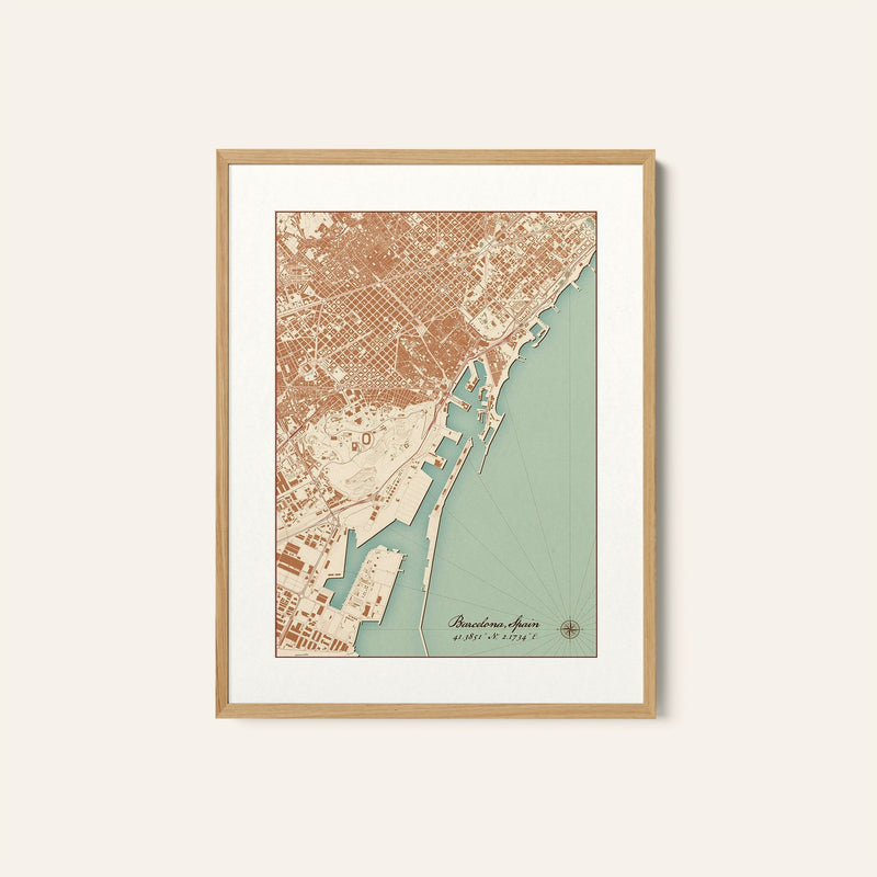 Barcelona Vintage Style Map, Wall Art Prints
