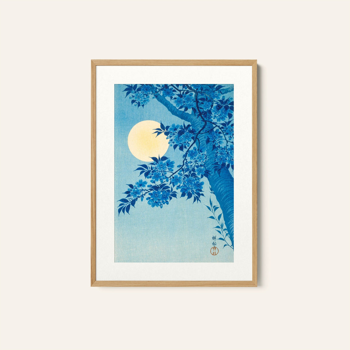 Blossoming Cherry on a Moonlit, Japanese Art Painting