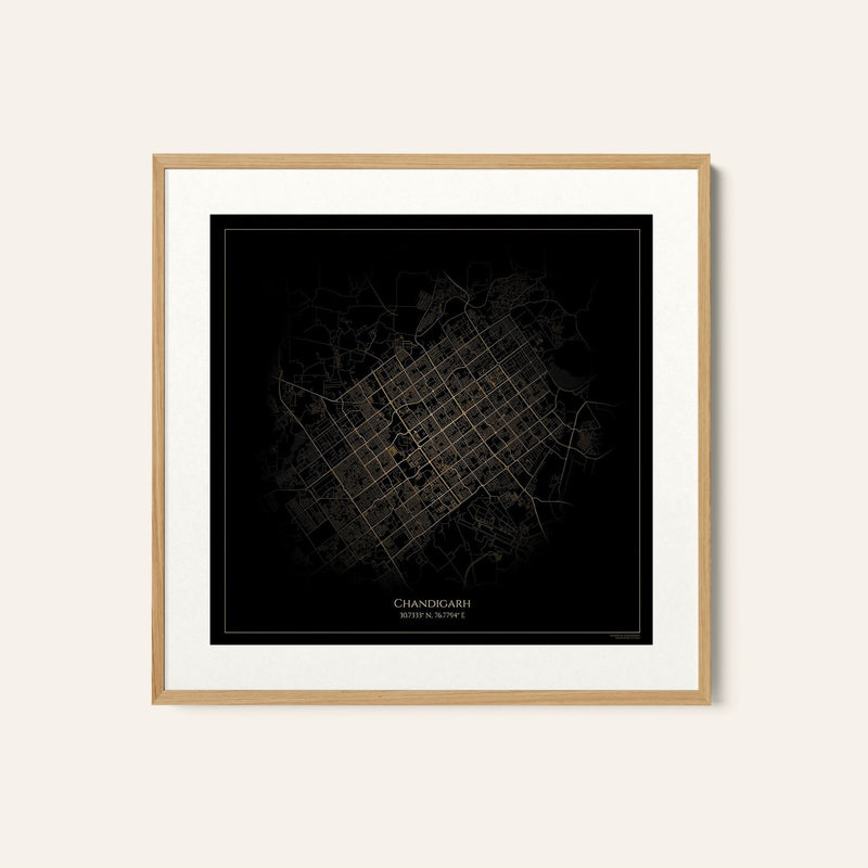Chandigarh Map Gold and Black, Wall Art Prints