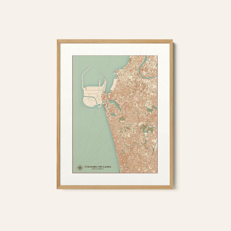 Colombo Vintage Style Map, Wall Art Prints