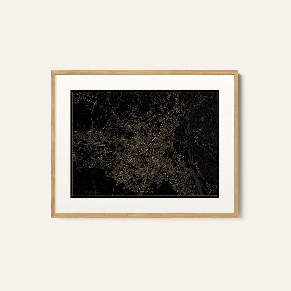 Dehradun Map Black and Gold Map, Wall Art Prints