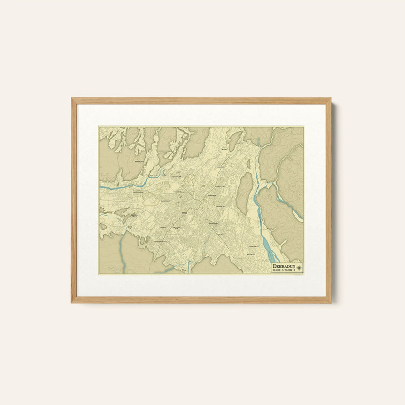 Dehradun Vintage Style Map, Wall Art Prints