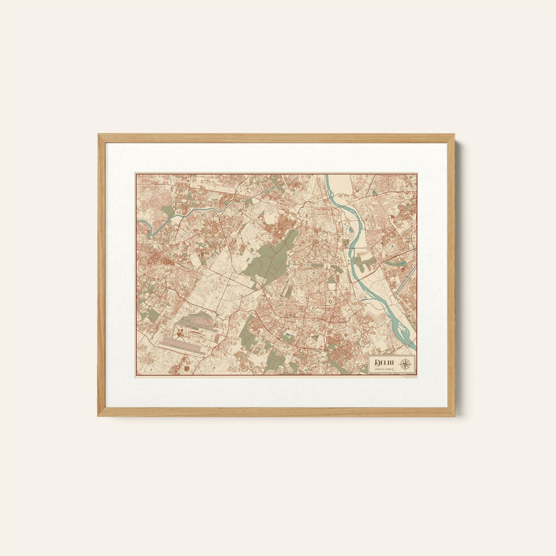 Delhi Vintage Style Map, Wall Art Prints