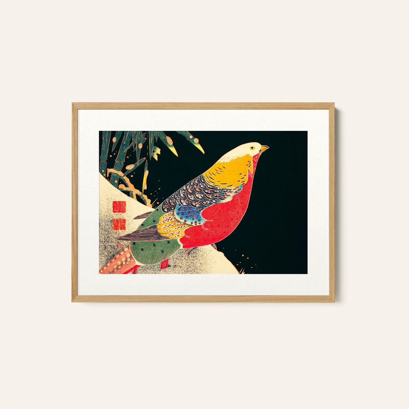 Golden Pheasant in the Snow, Japanese Art Painting