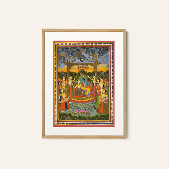 Krishna on Hindola with Radha, Rajasthani Paintings