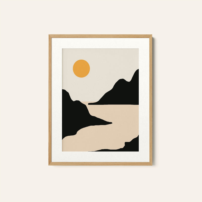 Mountains and Soir, Minimalist Art Painting
