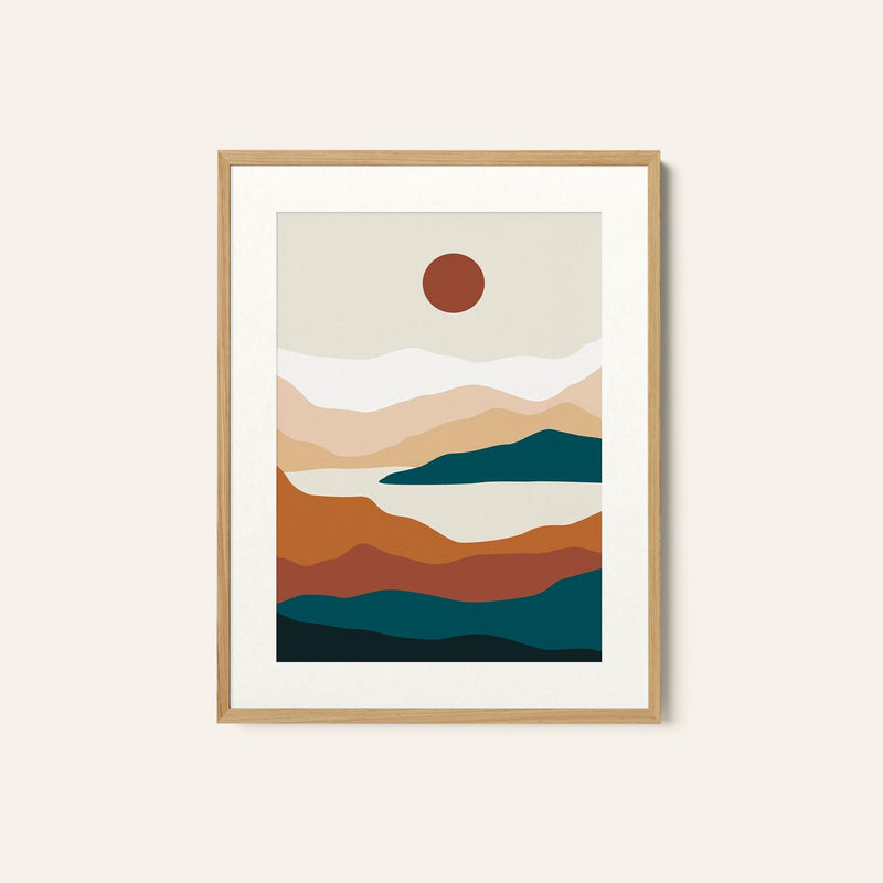Mountains and Sun 03, Minimalist Art Painting