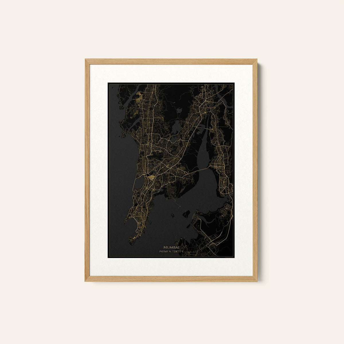Mumbai Map Gold and Black Map, Wall Art Prints