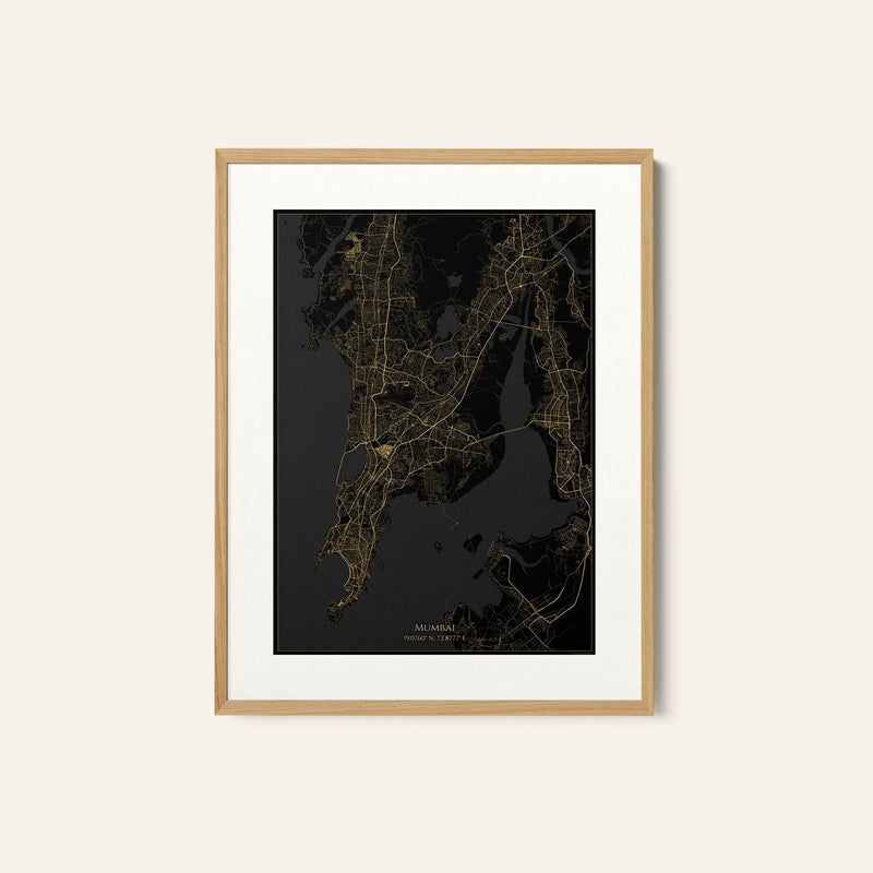 Mumbai Map Gold and Black Map, Wall Art Prints