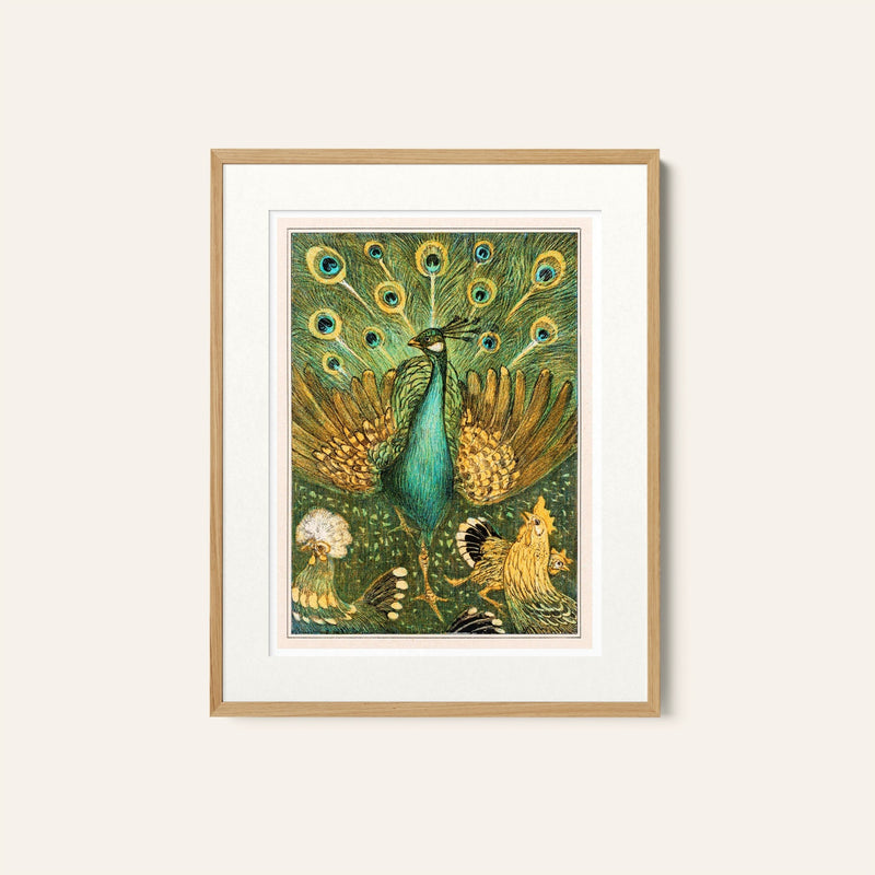Pauw met kippen Art Nouveau