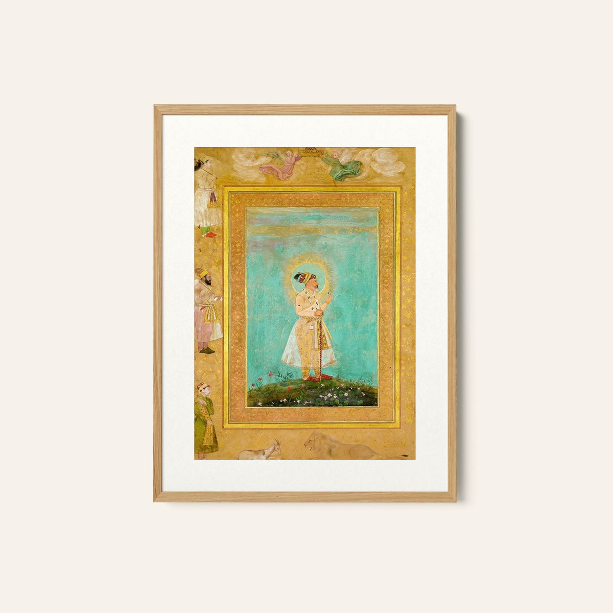 Shah Jahan holding a spinel and a long Deccan sword, Mughal Miniature Paintings