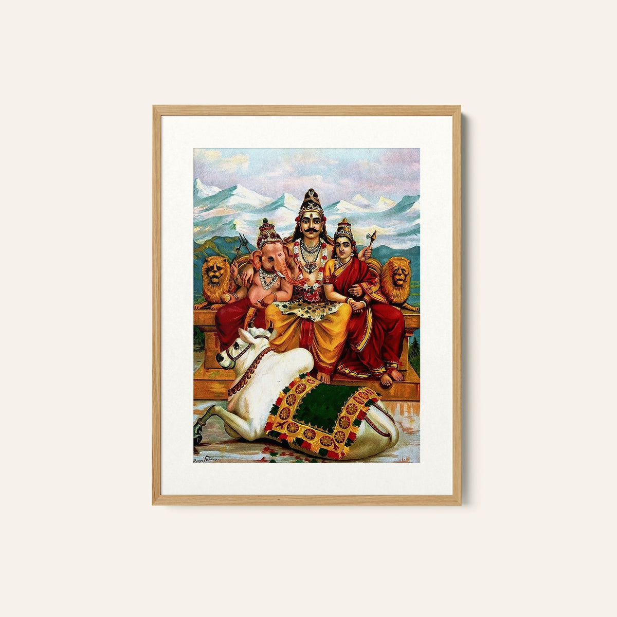 Shiva Parvati and Ganesha, Raja Ravi Varma Paintings
