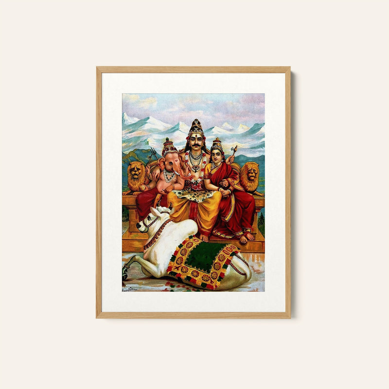 Shiva Parvati and Ganesha, Raja Ravi Varma Paintings