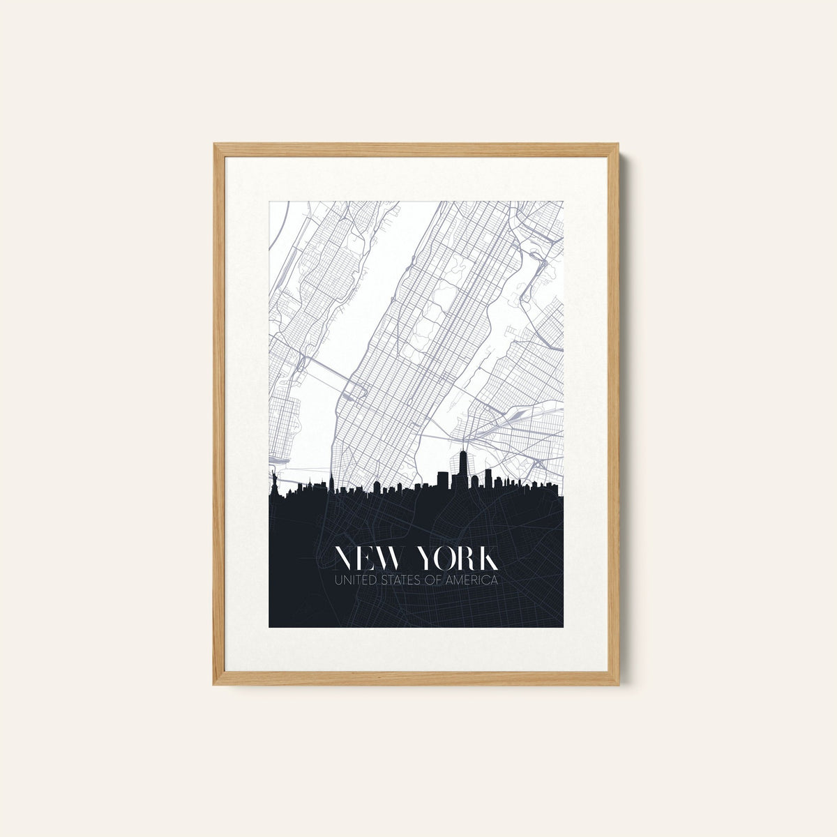 Skyline and city map of New York