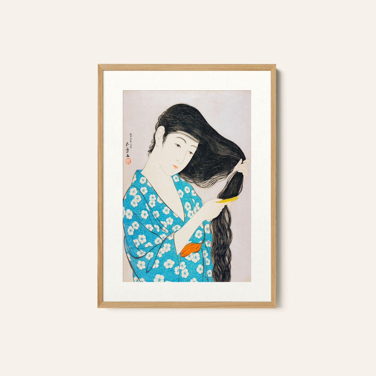 Woman Combing Her Hair, Japanese Art Painting