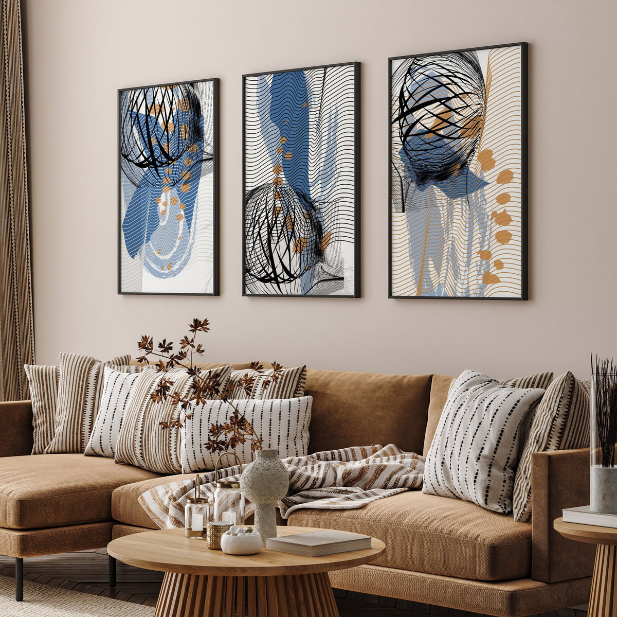 Abstract Art Minimal Cluster, Set of 3, Set of Three Paintings