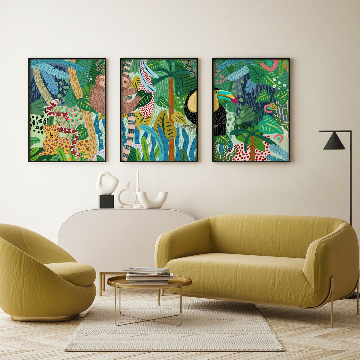 Abstract jungle, Set of 3, Set of Three Paintings