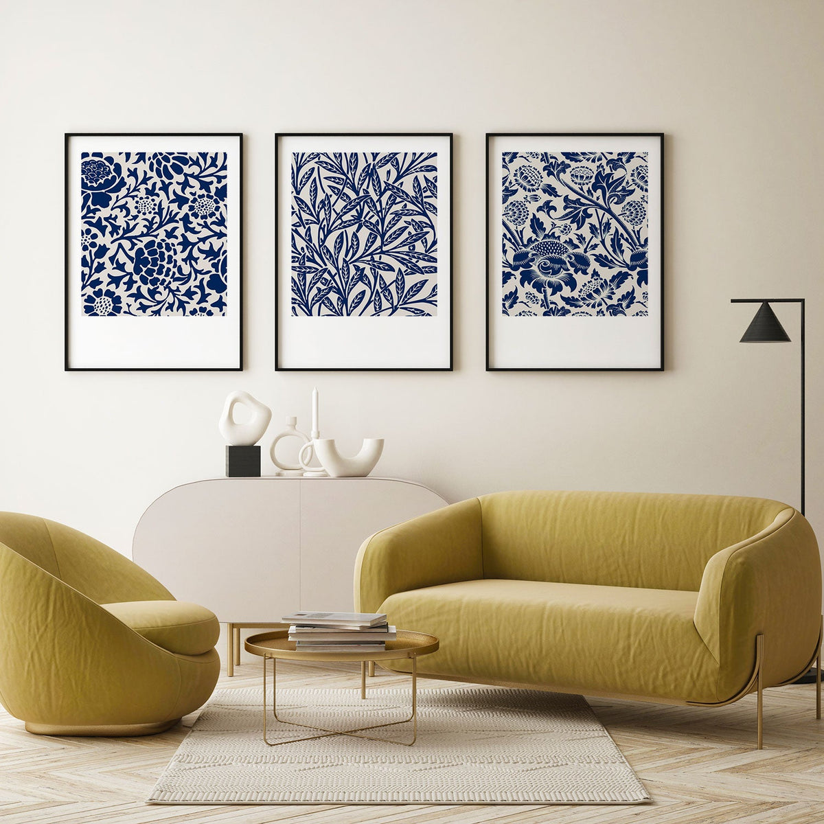 Botanical Oriental Pattern, Set of 3, Set of Three Paintings