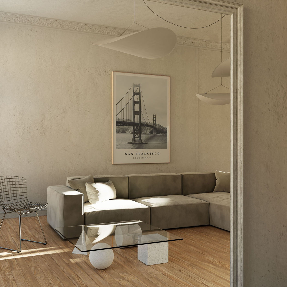 San Francisco Golden Gate BW, Black and white Painting