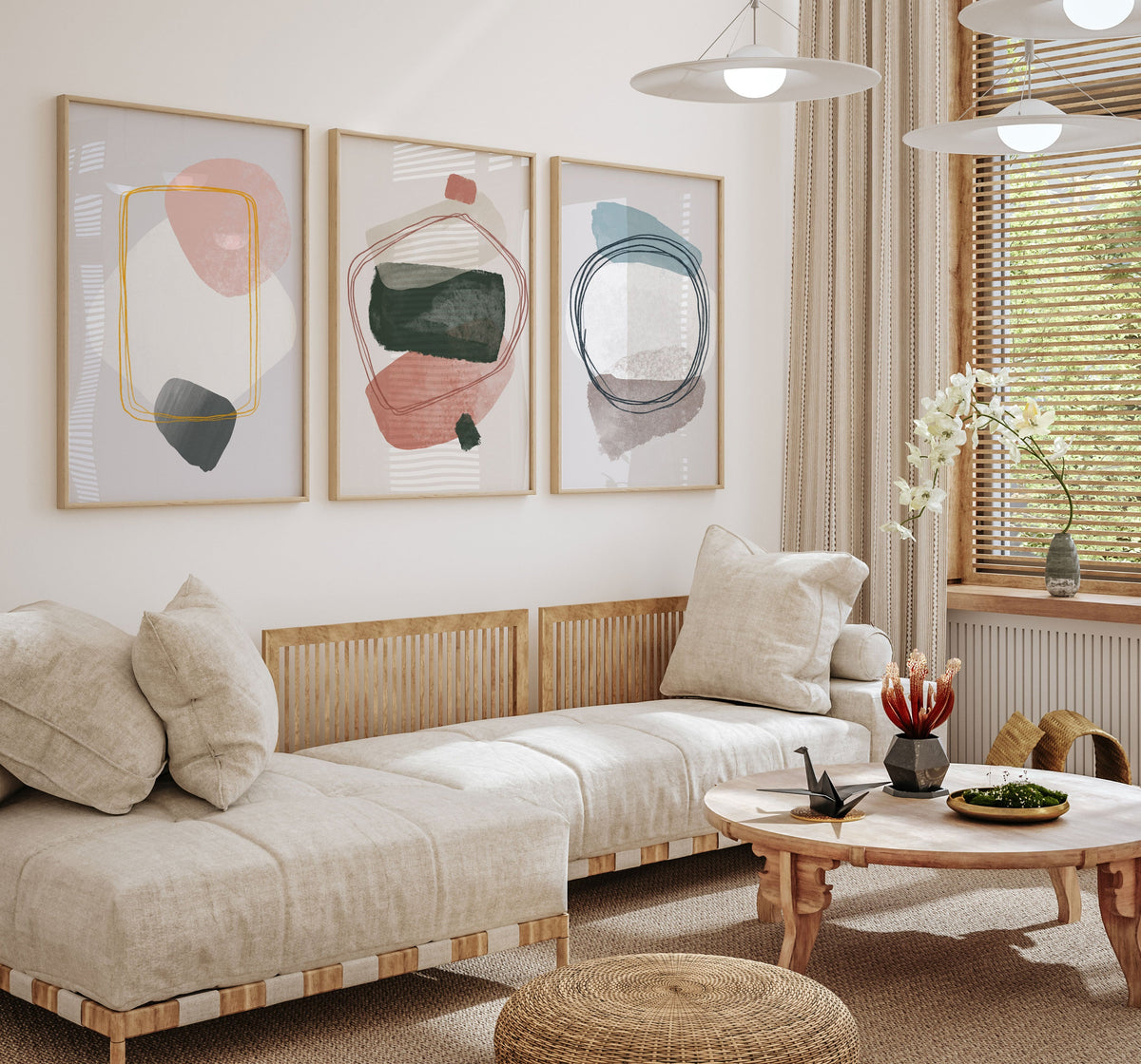 Abstract Geometry, Set of 3, Set of Three Paintings