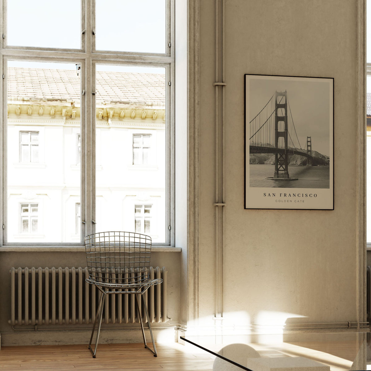San Francisco Golden Gate BW, Black and white Painting
